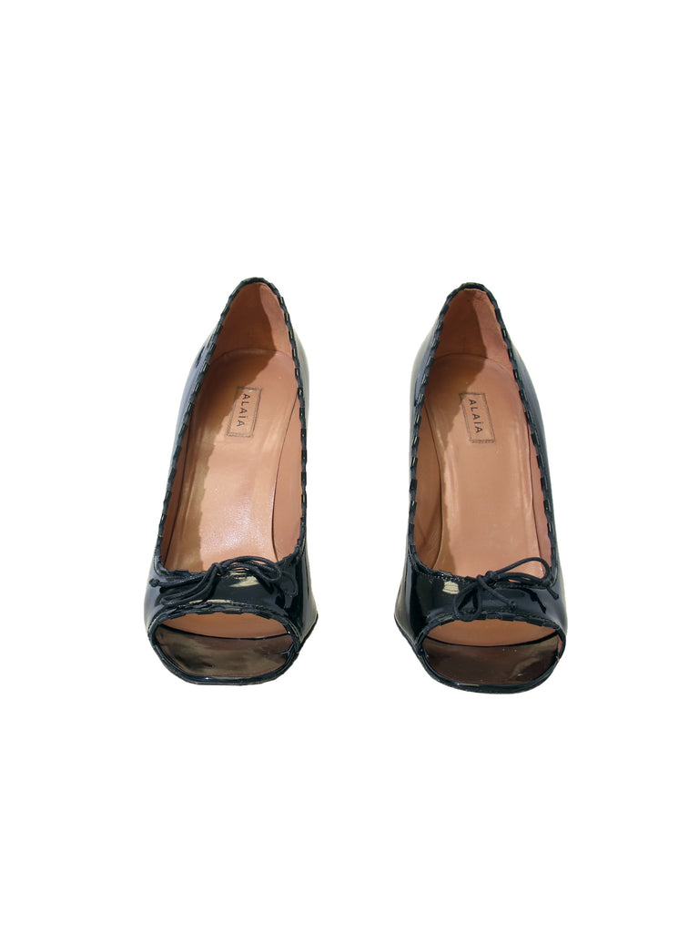 Alaïa Patent Leather Peep-Toe Pumps