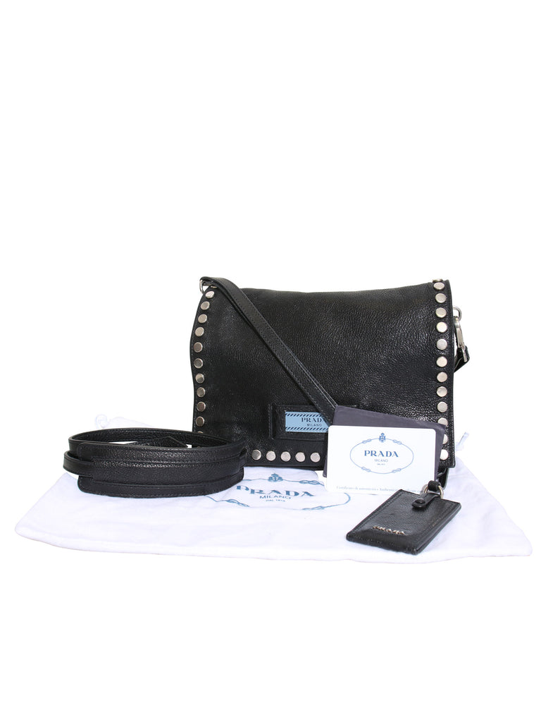 Prada Etiquette Studded Textured-Leather Shoulder Bag