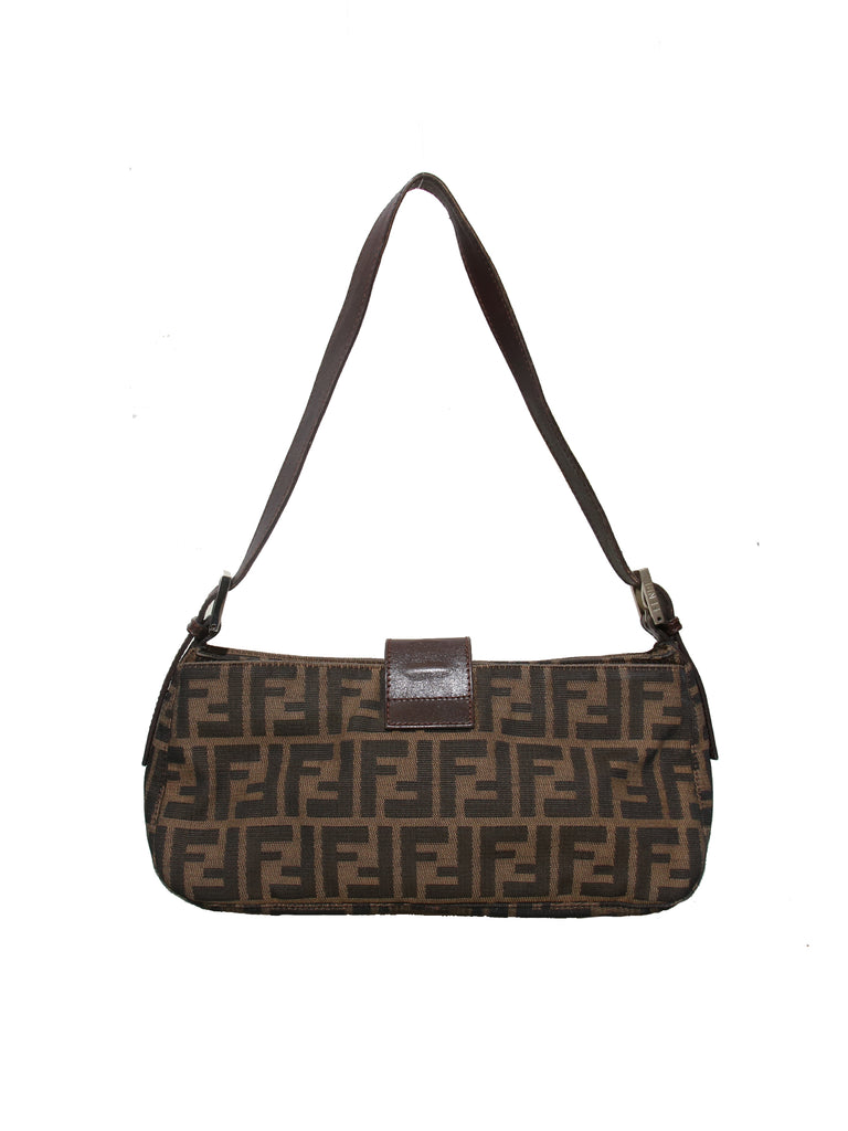 Fendi Leather Trimmed Zucca Baguette