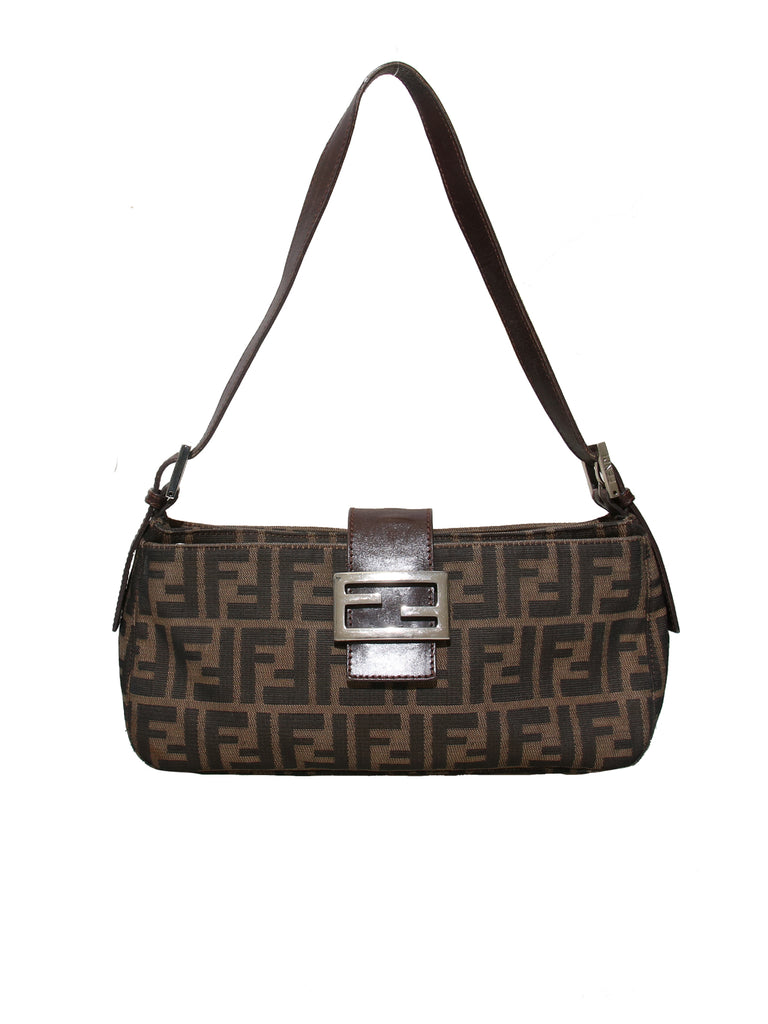 Fendi Leather Trimmed Zucca Baguette