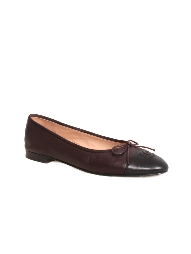 Chanel Leather Cap-Toe Ballet Flats