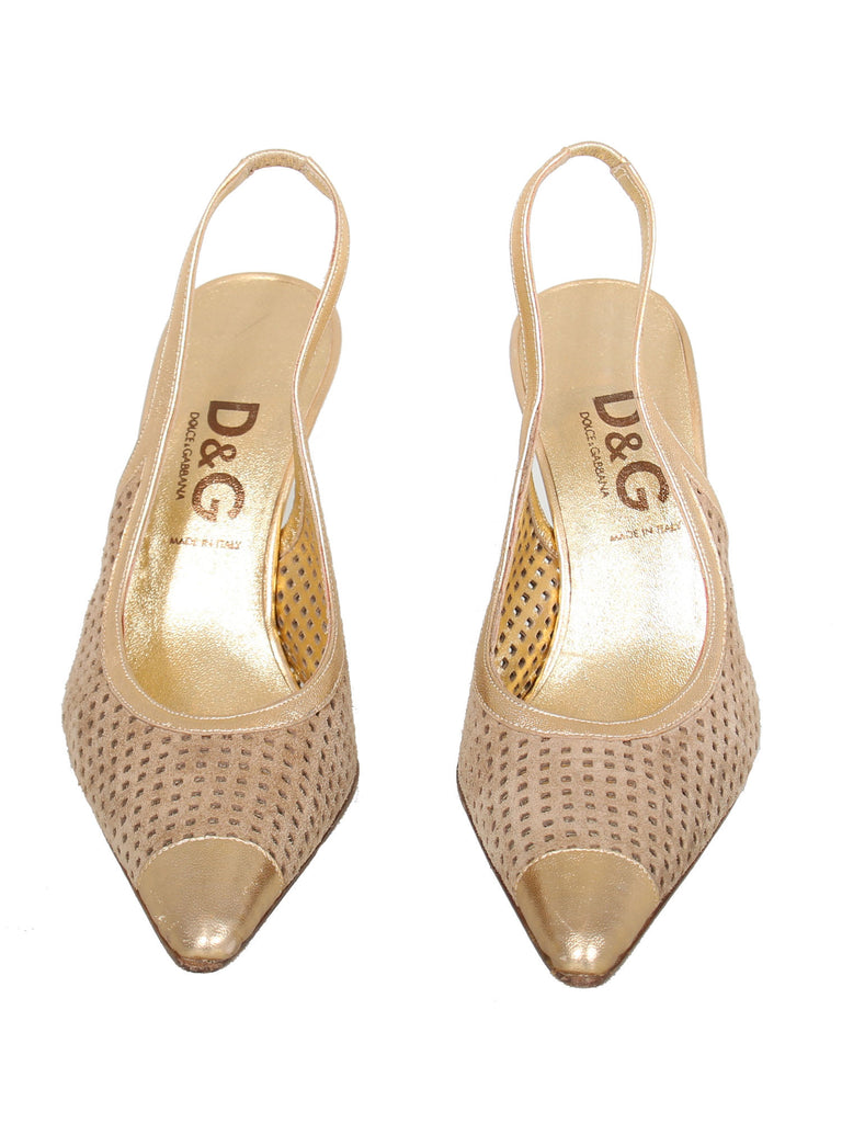 D&G Perforated Slingback Pointed Pumps