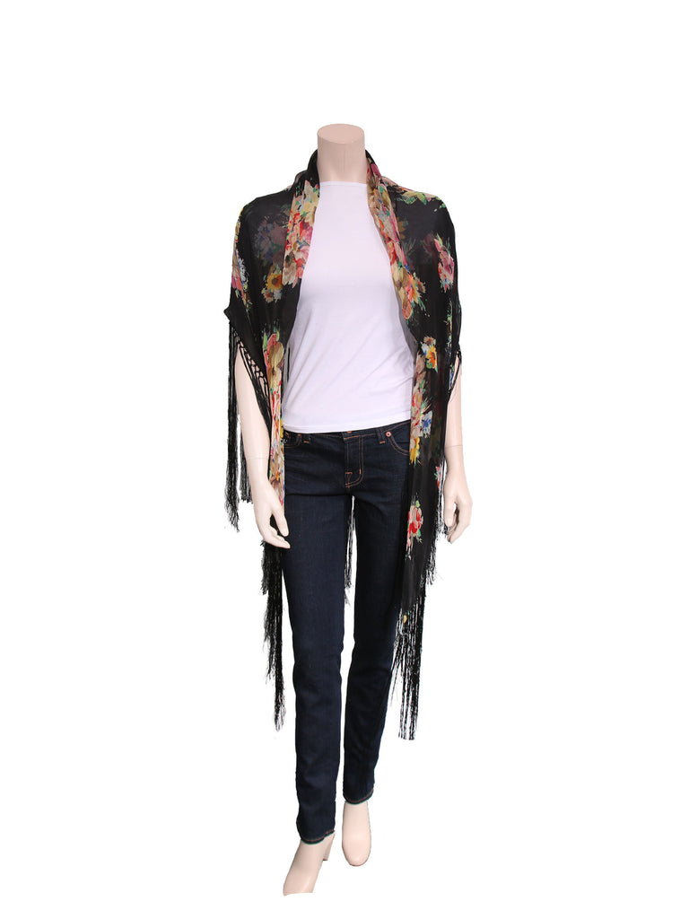 Dolce & Gabbana Floral Fringe Silk Scarf