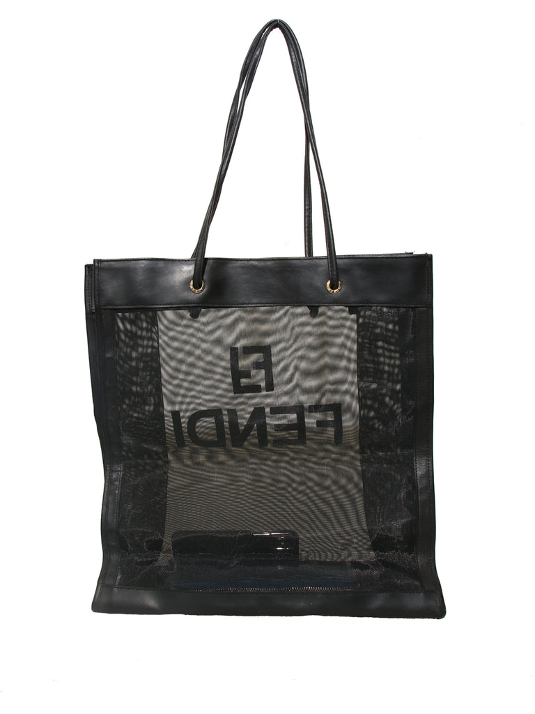 Fendi Leather-Trimmed Mesh Tote
