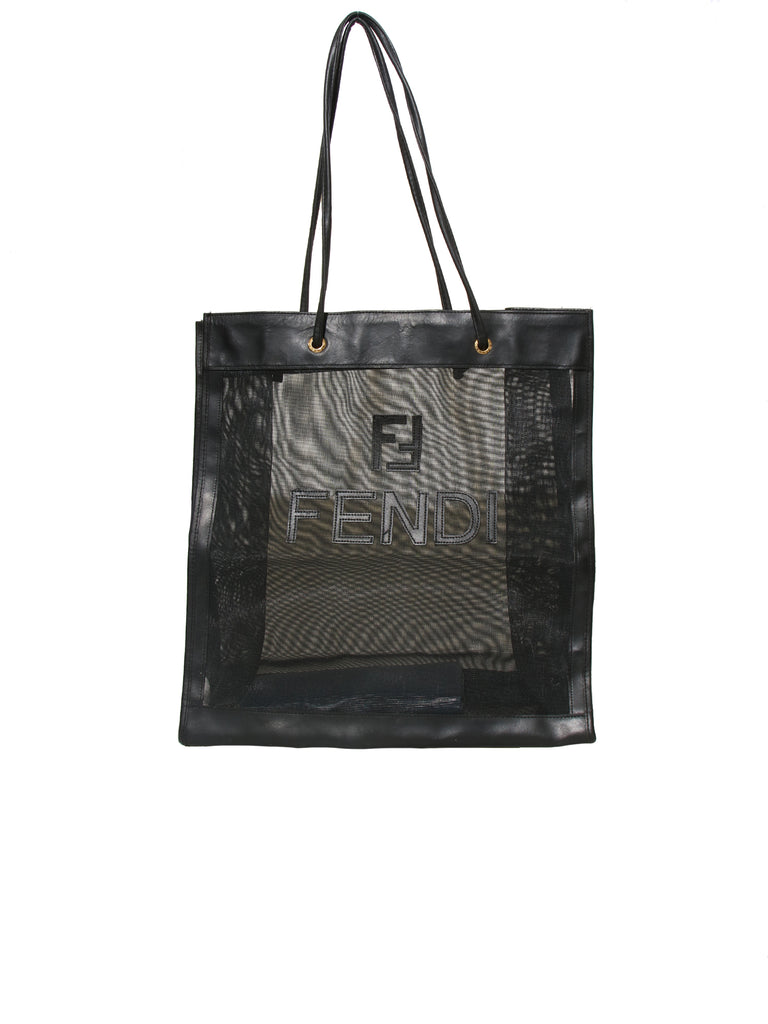 Fendi Leather-Trimmed Mesh Tote
