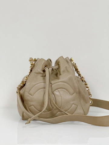 Chanel Vintage Leather CC Drawstring Bag