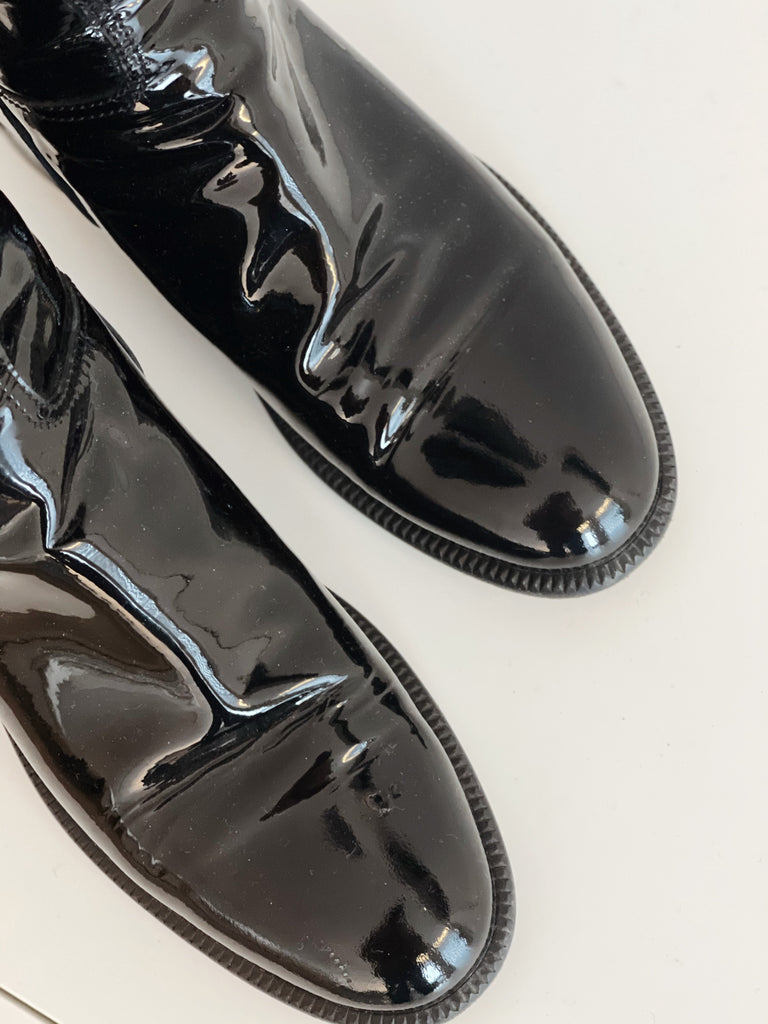 Chanel Patent Leather Flat Knee-High Boots