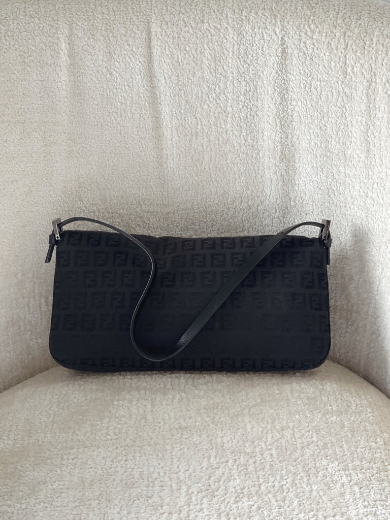 Fendi Vintage Leather-Trimmed Zucchino Baguette