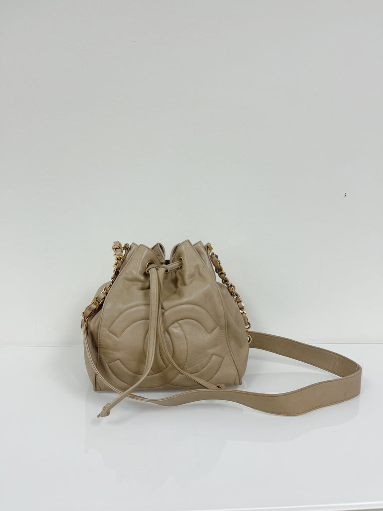 Chanel Vintage Leather CC Drawstring Bag