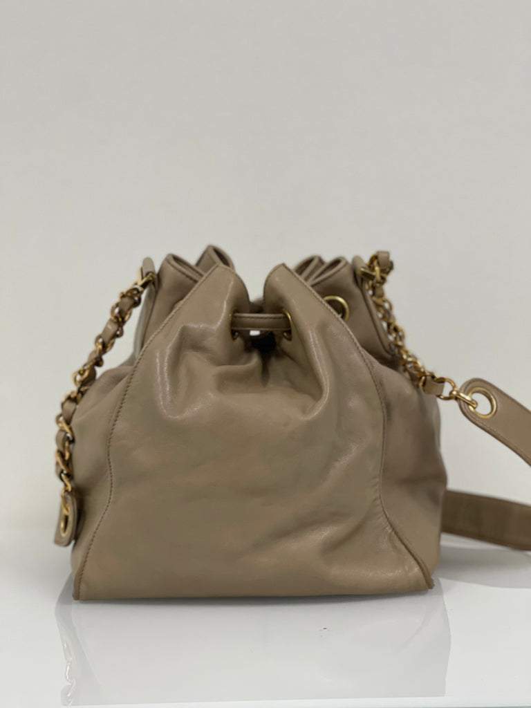 Chanel Vintage Leather CC Drawstring Bag