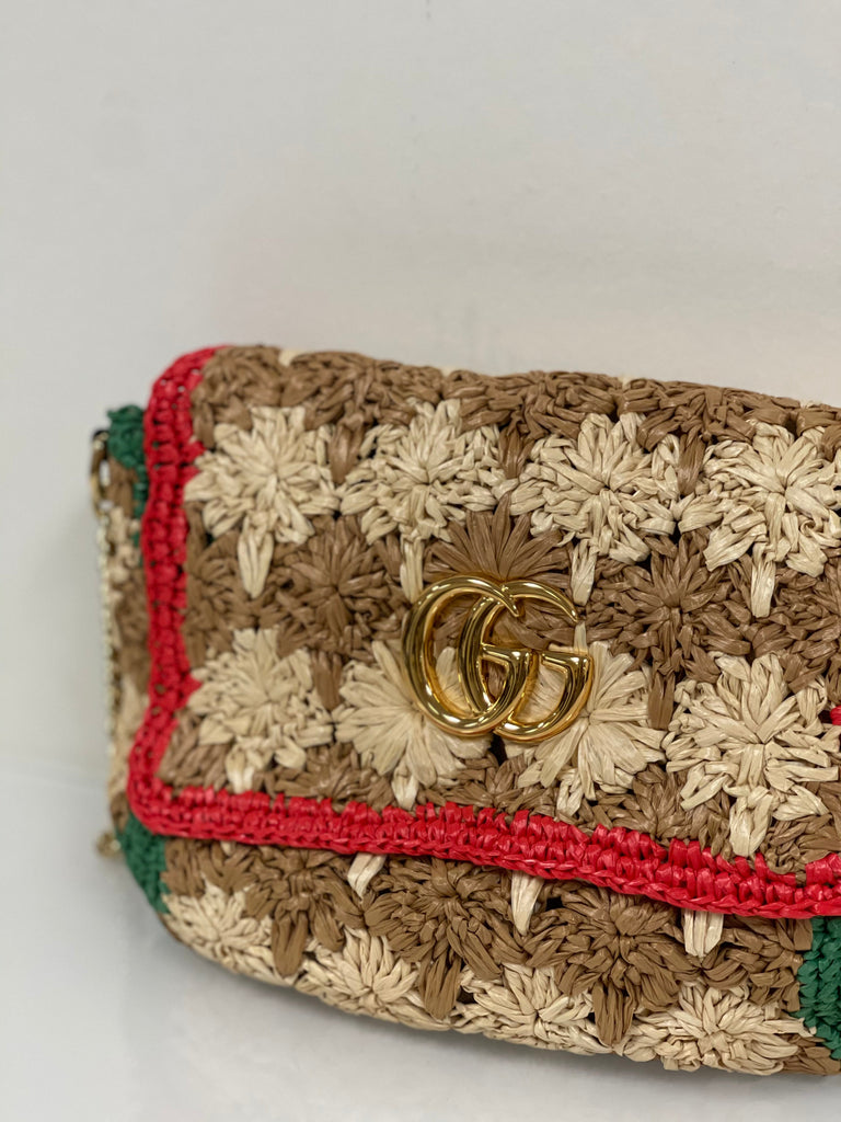 Gucci Raffia GG Marmont Shoulder Bag