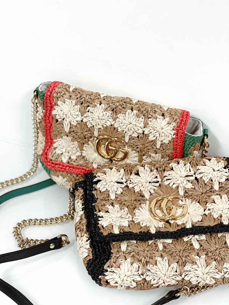 Gucci Raffia GG Marmont Shoulder Bag