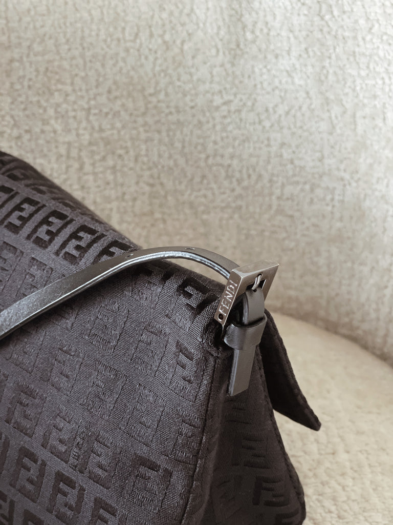 Fendi Vintage Leather-Trimmed Zucchino Baguette