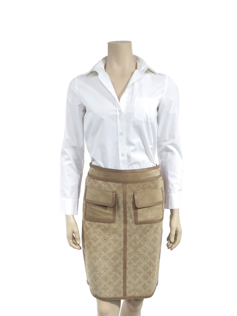 Suede Perforated Monogram Skirt