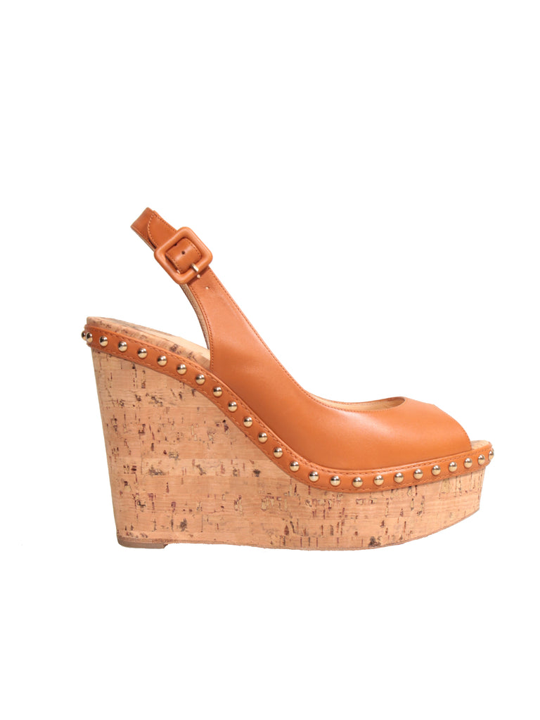 Christian Louboutin Studded Slingback Wedge Sandals