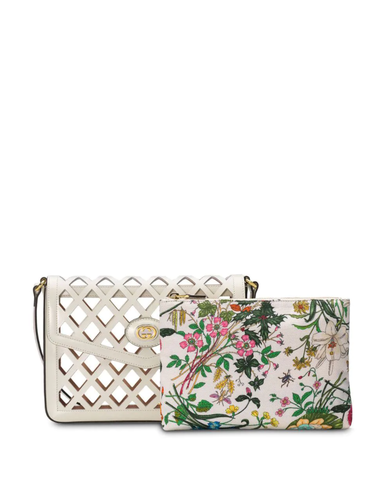 New Gucci Traforata Leather Cutout Flora Shoulder Bag
