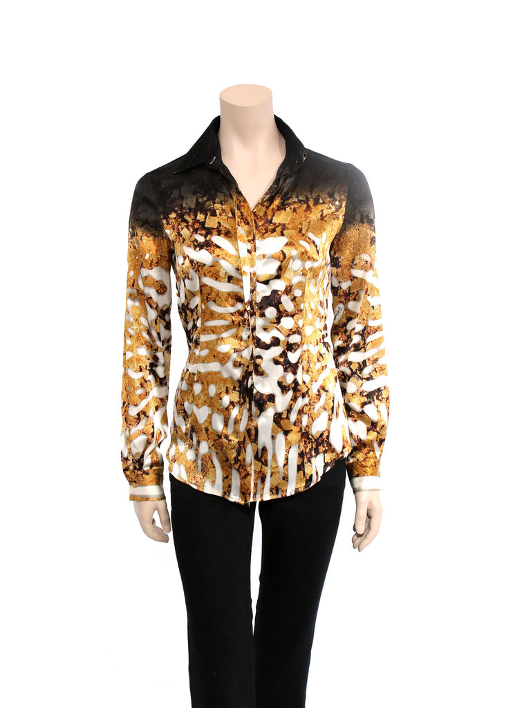 Just Cavalli Printed Shimmer Silk Blouse