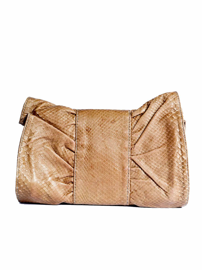 BCBG MaxAzria Snakeskin-Effect Leather Bow Clutch