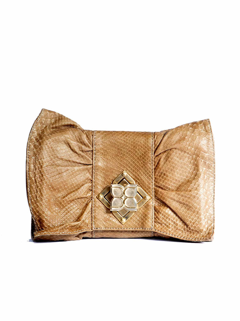 BCBG MaxAzria Snakeskin-Effect Leather Bow Clutch