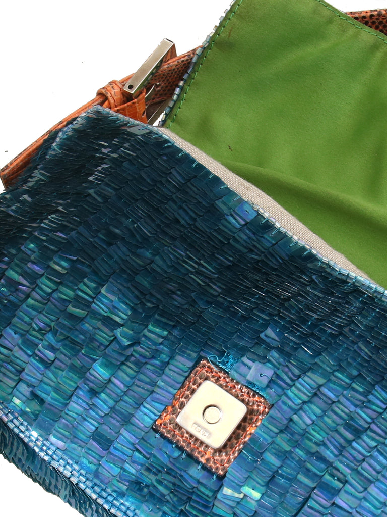 Fendi Lizard-Trimmed Sequin Baguette Bag