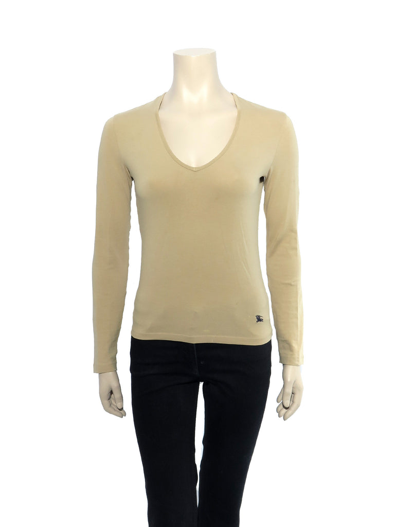 Burberry Check Elbow Stretch-Cotton Top