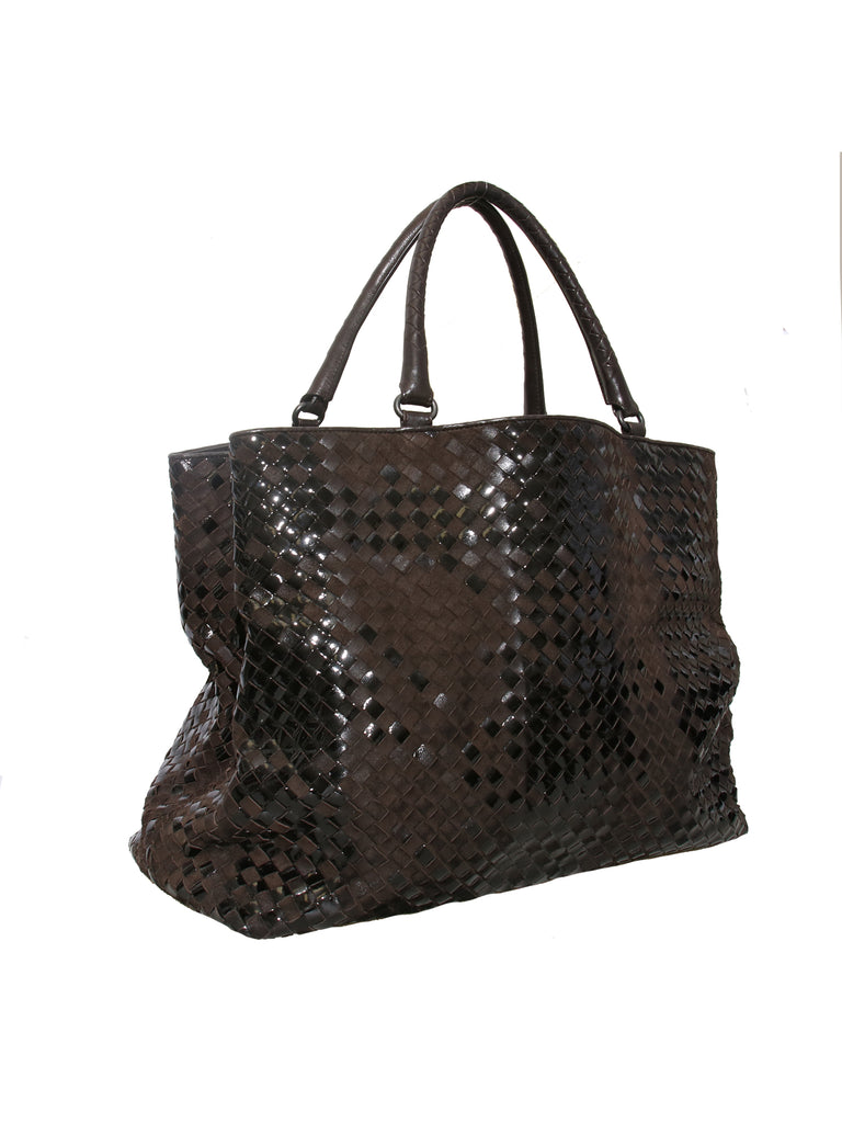 Bottega Veneta Intrecciato Suede and Patent Leather Tote Bag