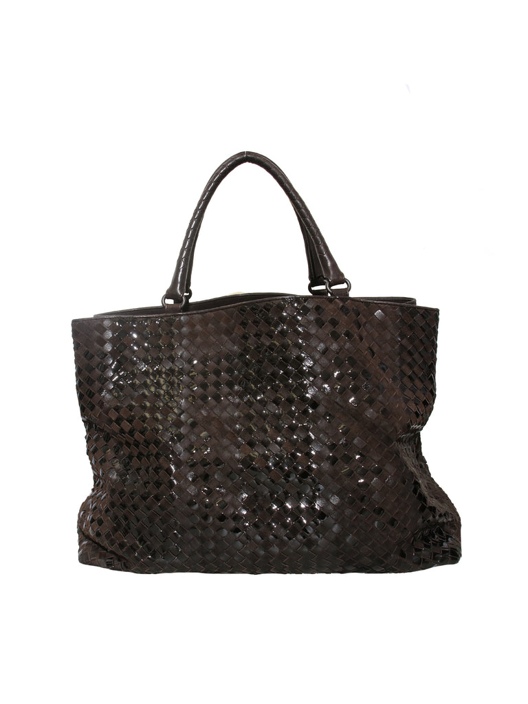 Bottega Veneta Intrecciato Suede and Patent Leather Tote Bag