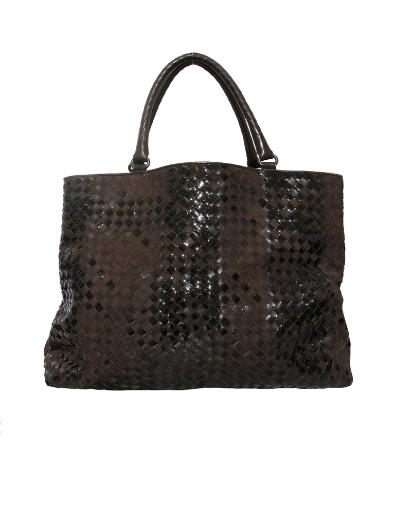 Bottega Veneta Intrecciato Suede and Patent Leather Tote Bag
