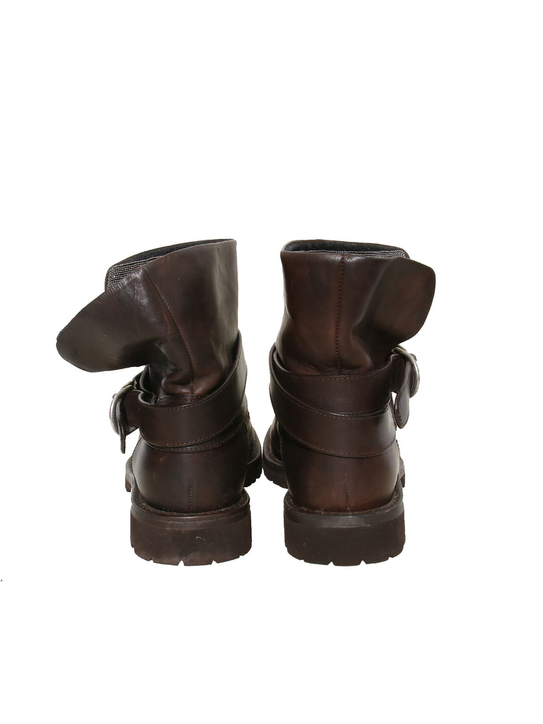 Brunello Cucinelli Monili-Trimmed Leather Boots