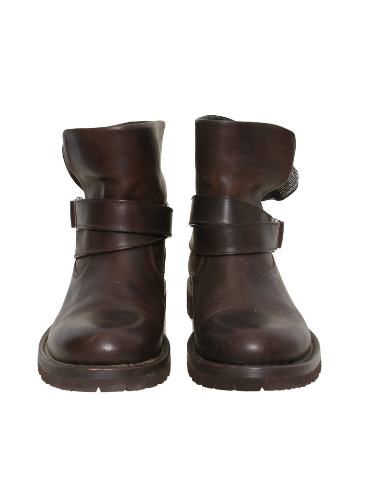 Brunello Cucinelli Monili-Trimmed Leather Boots