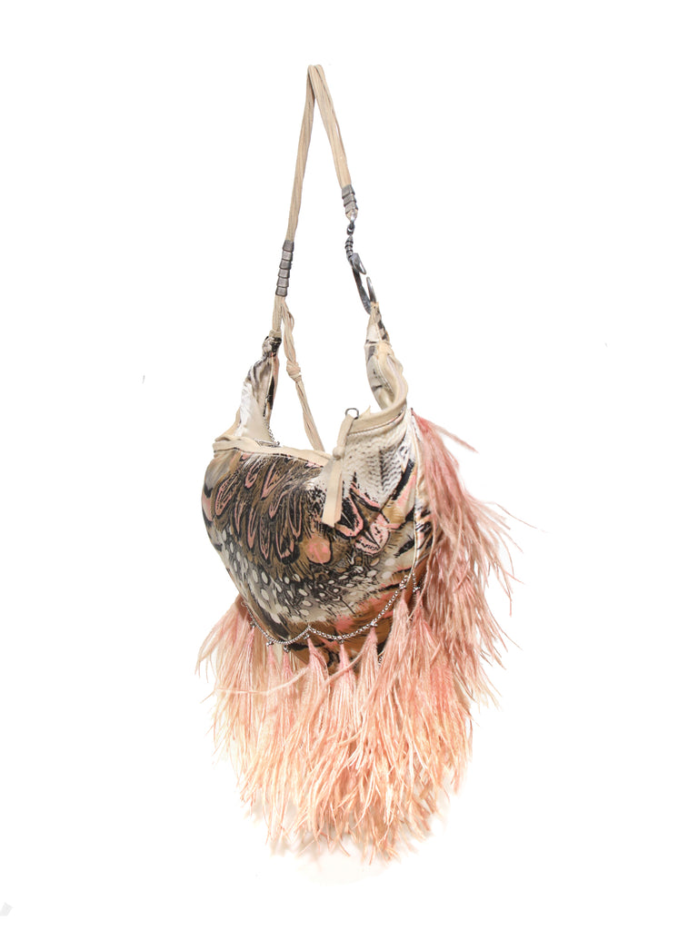 Roberto Cavalli Printed Feather Shoulder Bag