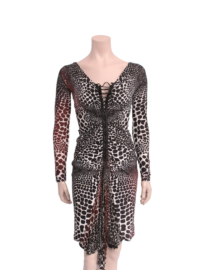 Roberto Cavalli Printed Lace-Up Dress