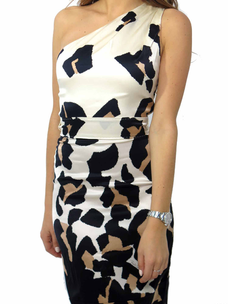 Roberto Cavalli Leopard One-Shoulder Silk Dress