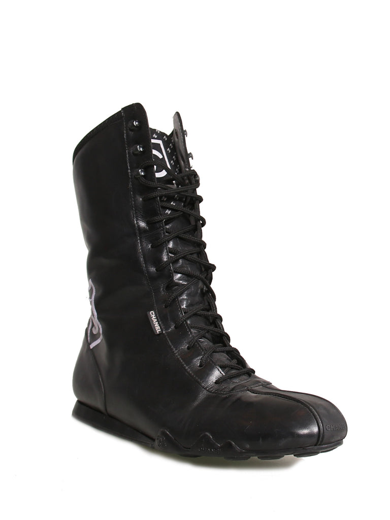 Chanel Lace-Up Leather Boots