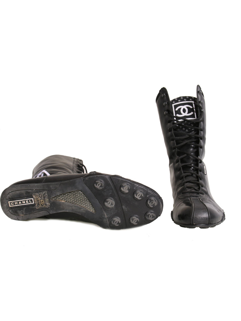 Chanel Lace-Up Leather Boots