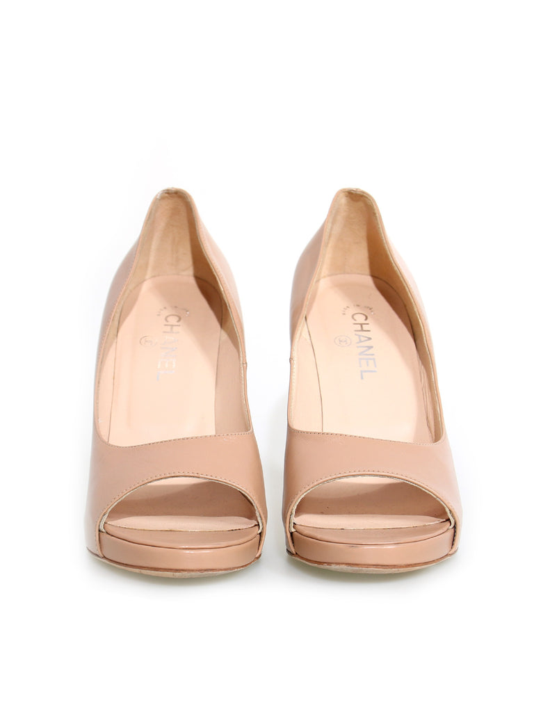 Chanel Leather Peep-Toe Pumps