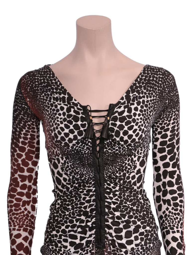 Roberto Cavalli Printed Lace-Up Dress