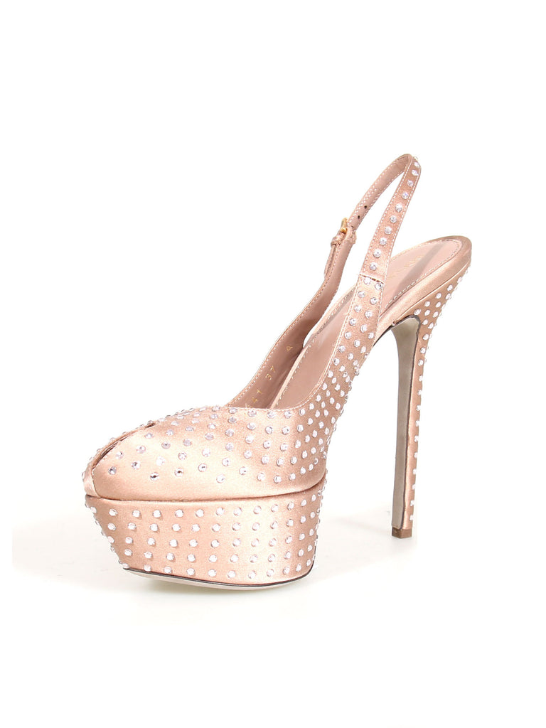 Sergio Rossi Crystal Satin Slingback Pumps