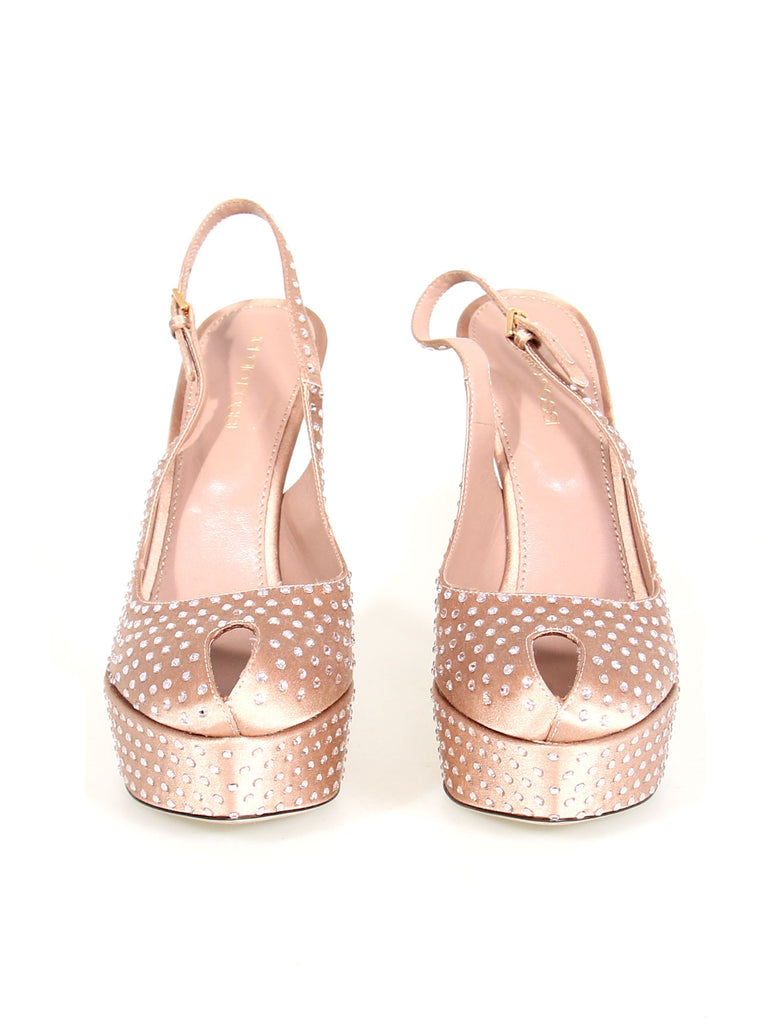 Sergio Rossi Crystal Satin Slingback Pumps