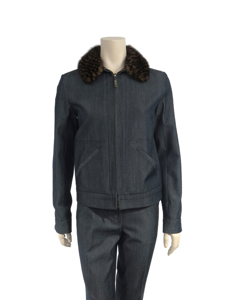 Louis Vuitton Mink Collar Denim Jacket