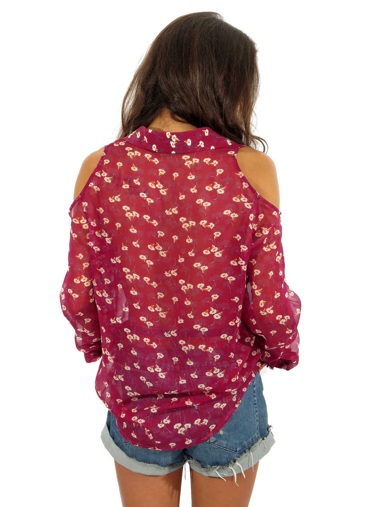 Equipment Floral Shoulder Cut-Out Blouse