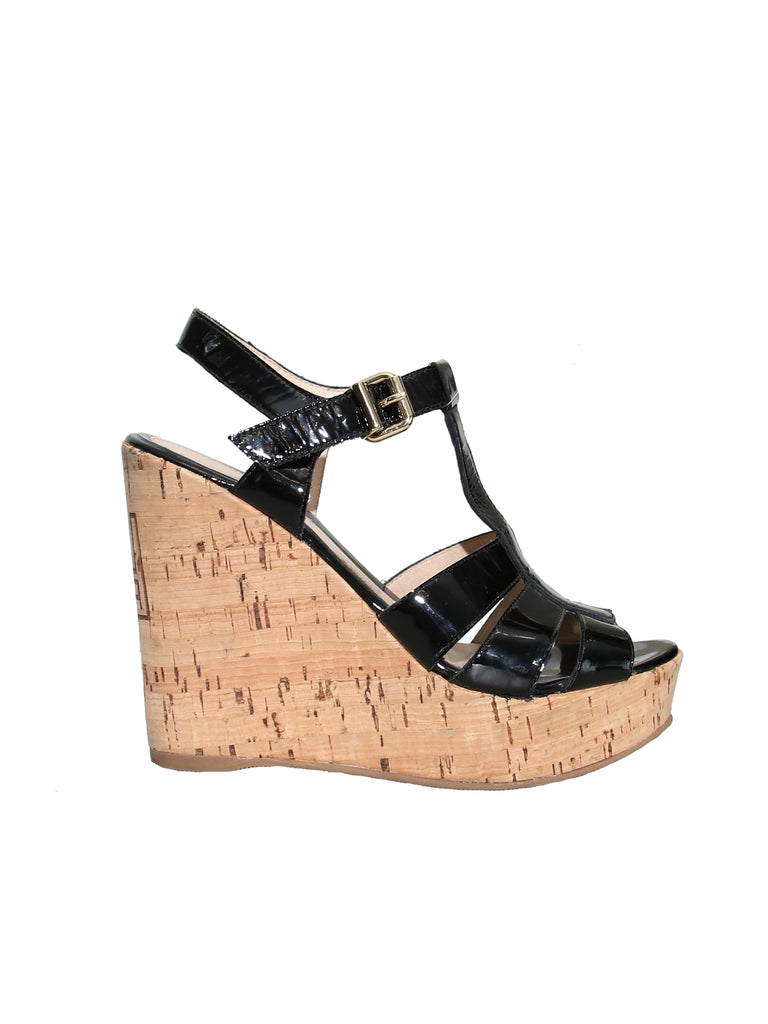Fendi Patent Leather Cork Wedge Sandals