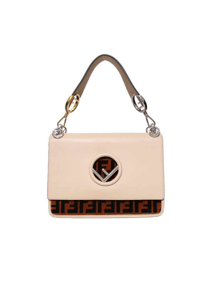 Fendi Kan I Leather and Velvet Shoulder Bag