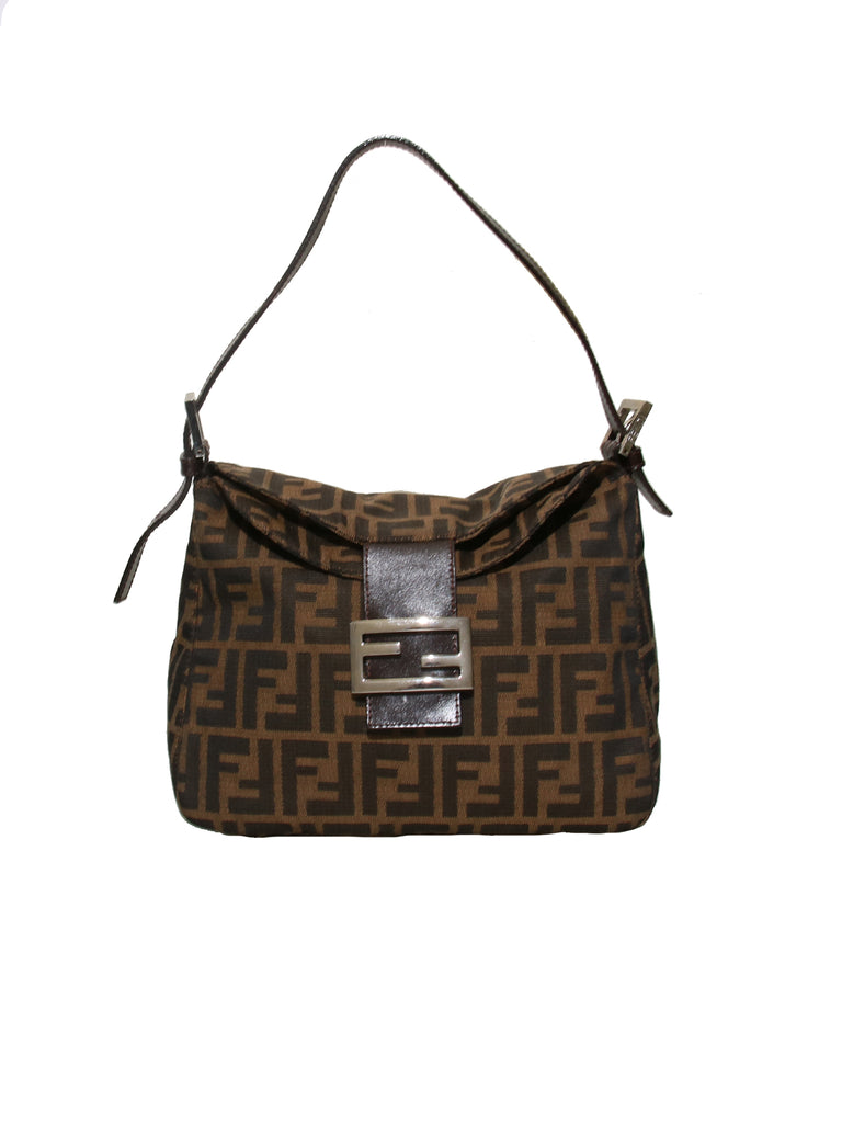Fendi Leather Trimmed Zucca Shoulder Bag