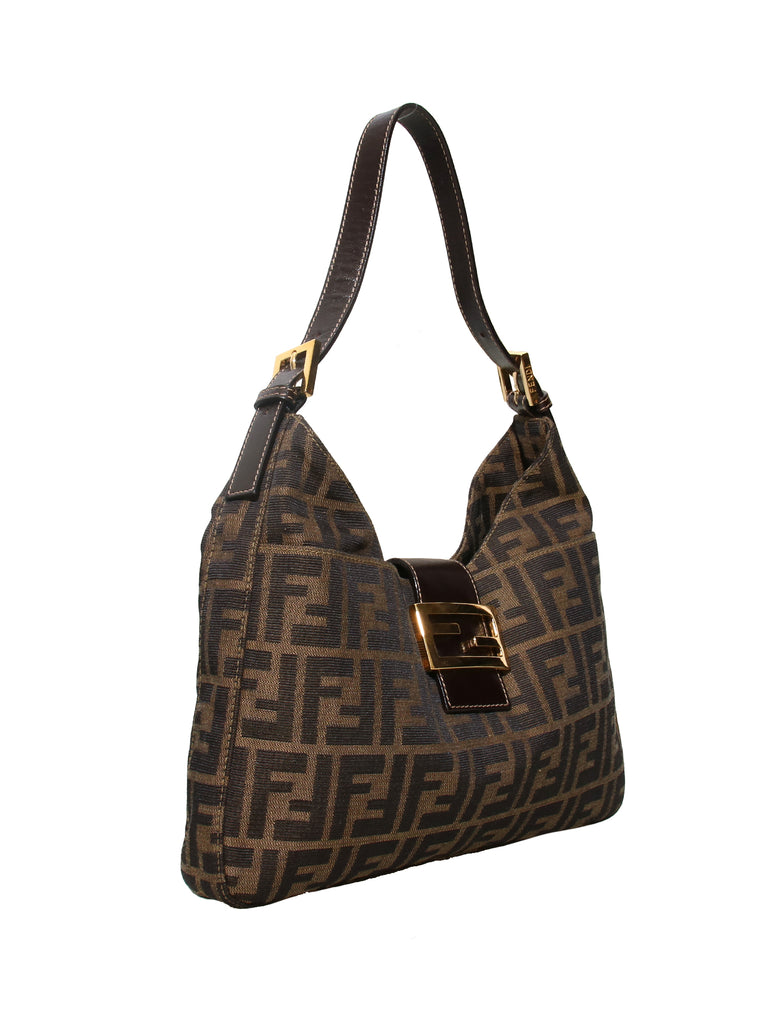 Fendi Leather Trimmed Zucca Shoulder Bag