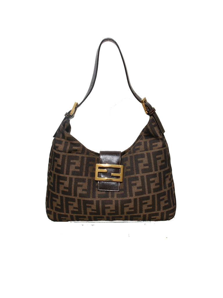 Fendi Leather Trimmed Zucca Shoulder Bag