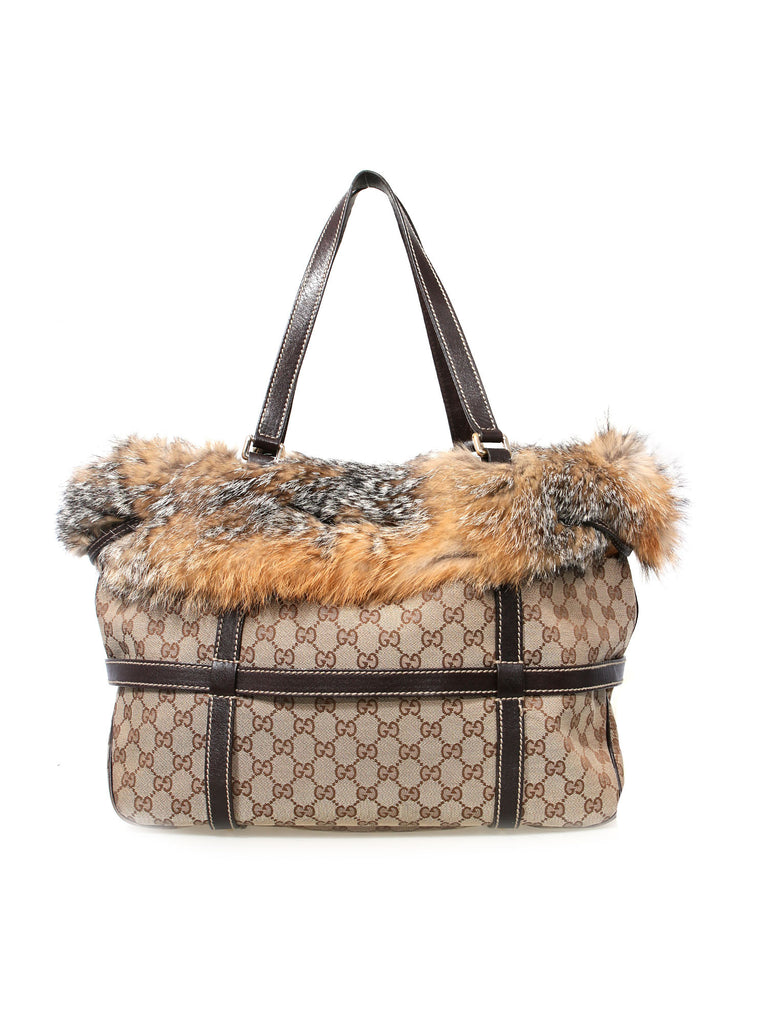 Gucci Monogram Canvas Fur Shoulder Bag