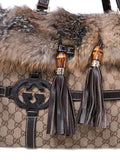Gucci Monogram Canvas Fur Shoulder Bag