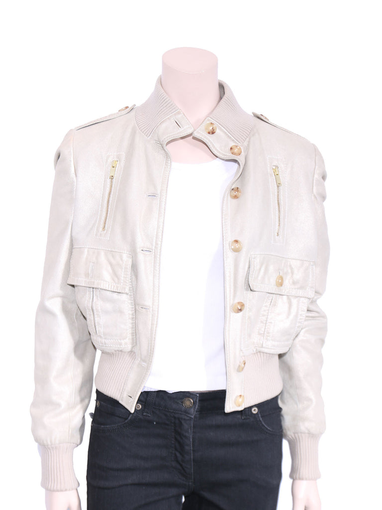 Gucci Rib Knit Trimmed Leather Jacket