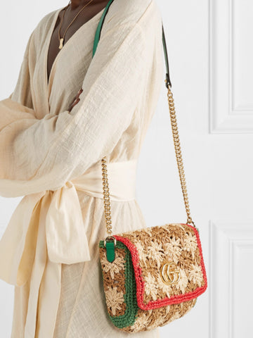 Raffia GG Marmont Shoulder Bag